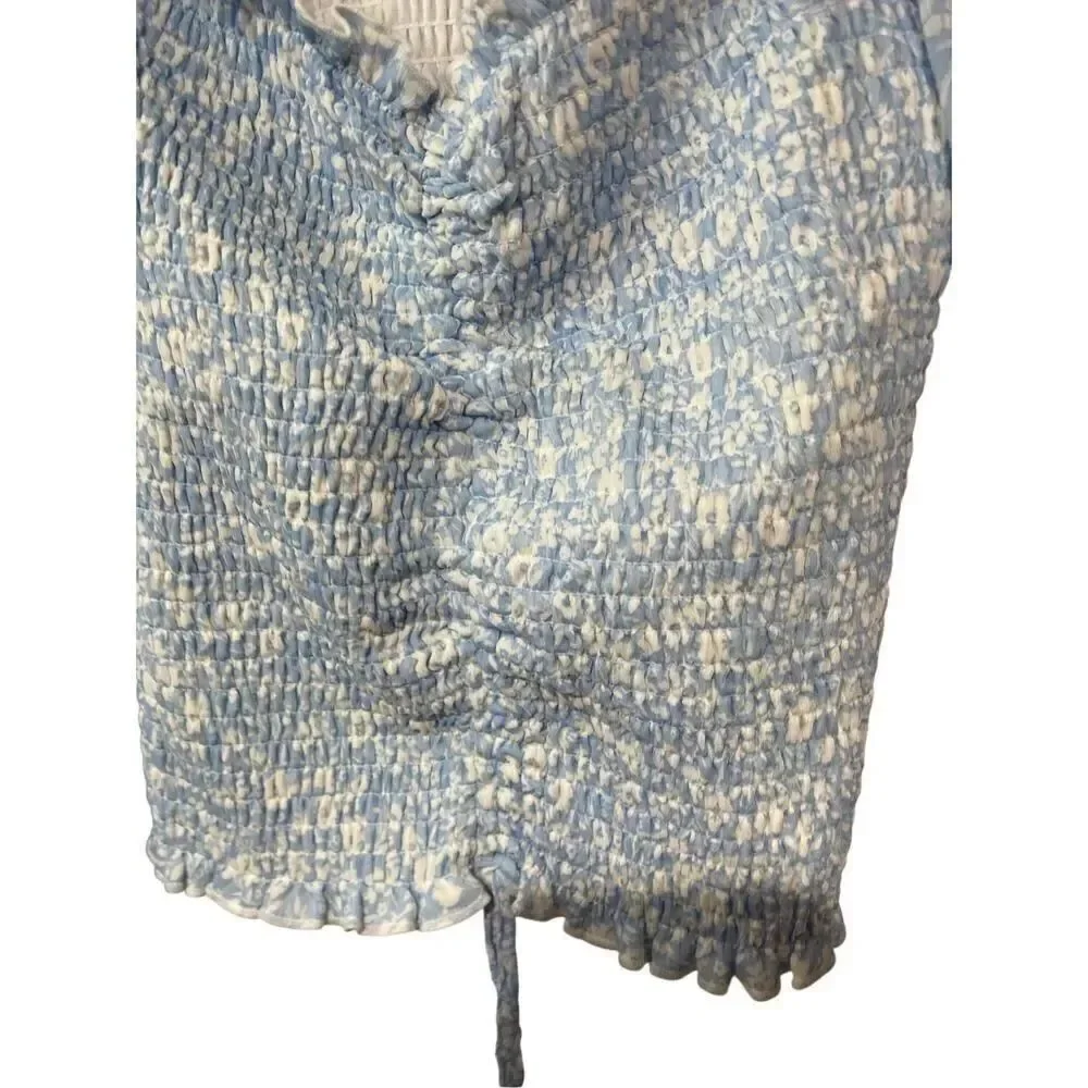 NWOT almost famous blue and white floral Smocked Tie front crop top S/M